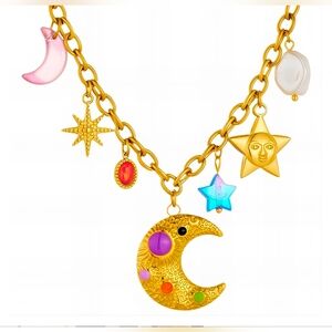 Gold 18k Plated Charm Necklace with Colorful Accents,waterproof